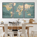 Classic World Map Canvas Print | Framed Vintage Map Wall Art