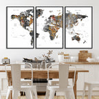 Modern Metallic World Map Canvas Wall Art | Framed Contemporary World Map Print