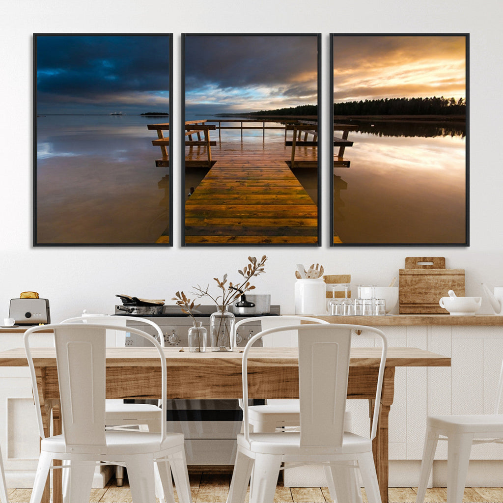 Serene Lake Pier at Sunset Canvas Print | Landscape Wall Art | Ready to Hang
