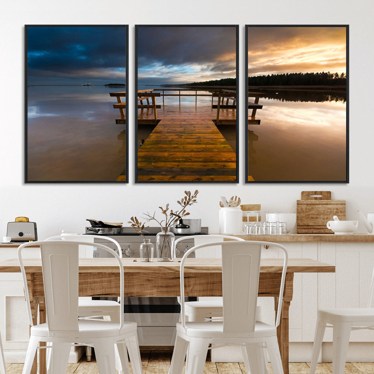 Serene Lake Pier at Sunset Canvas Print | Landscape Wall Art | Ready to Hang