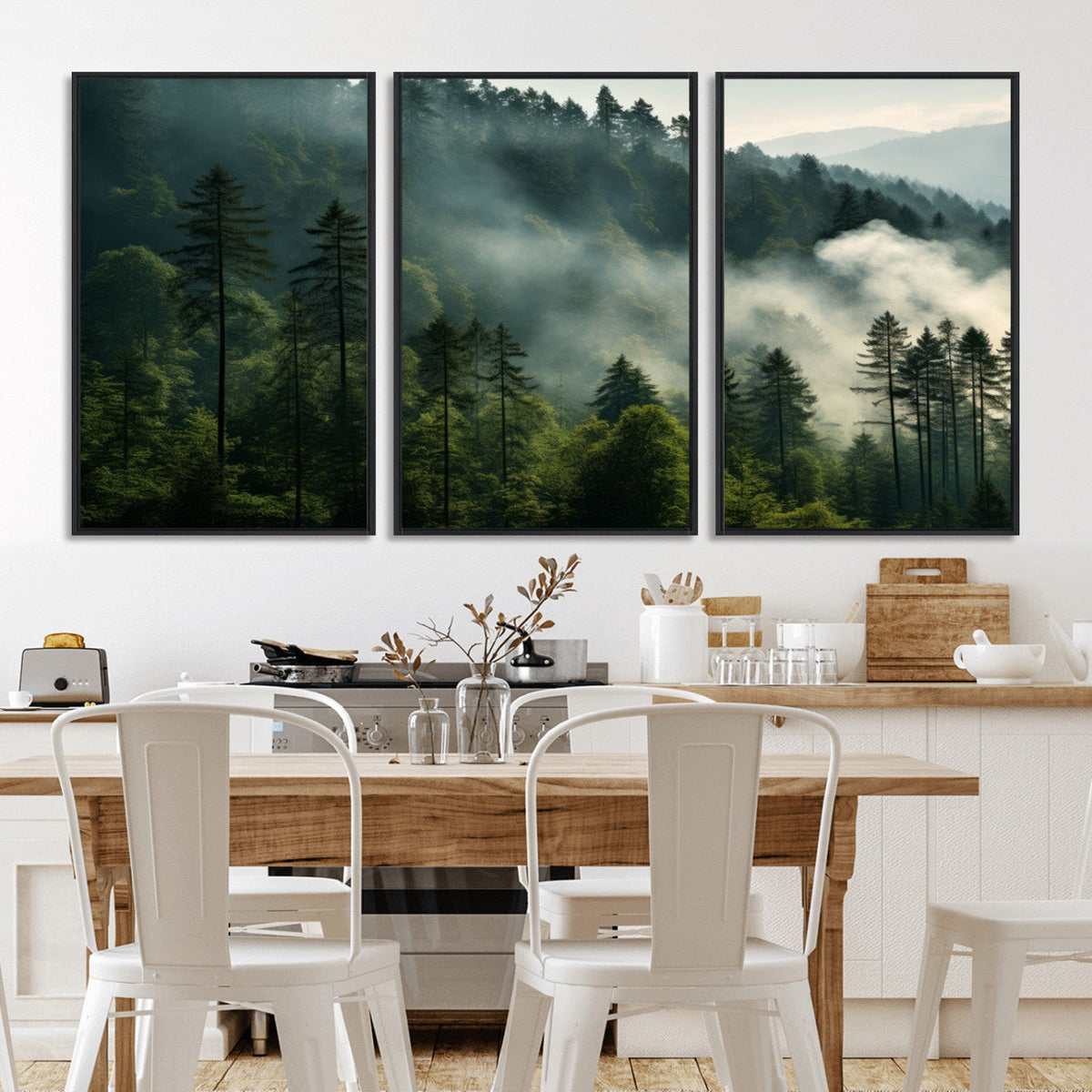 Misty Forest Wall Art Premium Canvas Print, Foggy and Serene Atmosphere