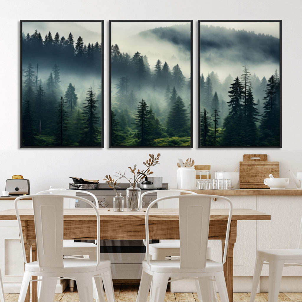 Captivating Misty Forest Wall Art, Foggy and Serene Atmosphere Canvas Print