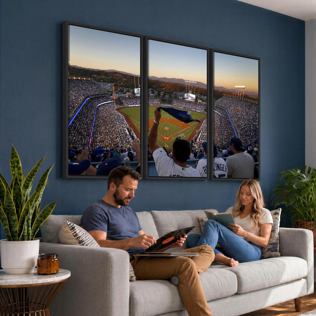 Dodger Stadium Sunset Game Triple Canvas Wall Art, Los Angeles Dodgers MLB Match