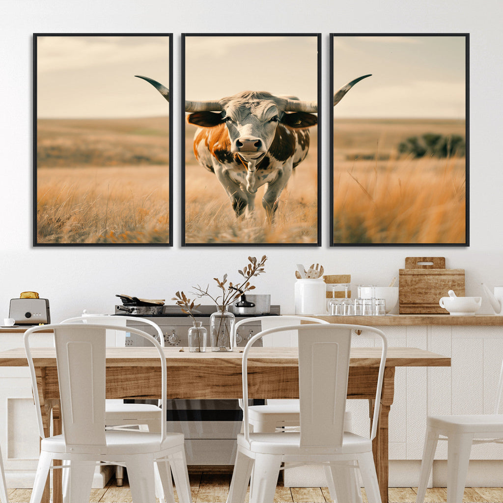 Texas Cow Wall Art Canvas Print for Farm House Wall Decor