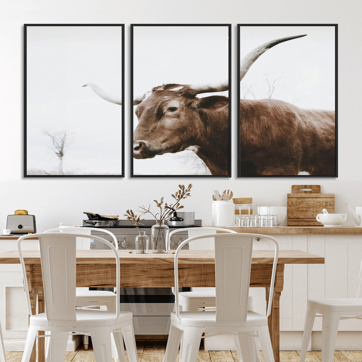 Rustic Bull Wall Art Canvas Print, Modern Longhorn Farmhouse Animal Decor