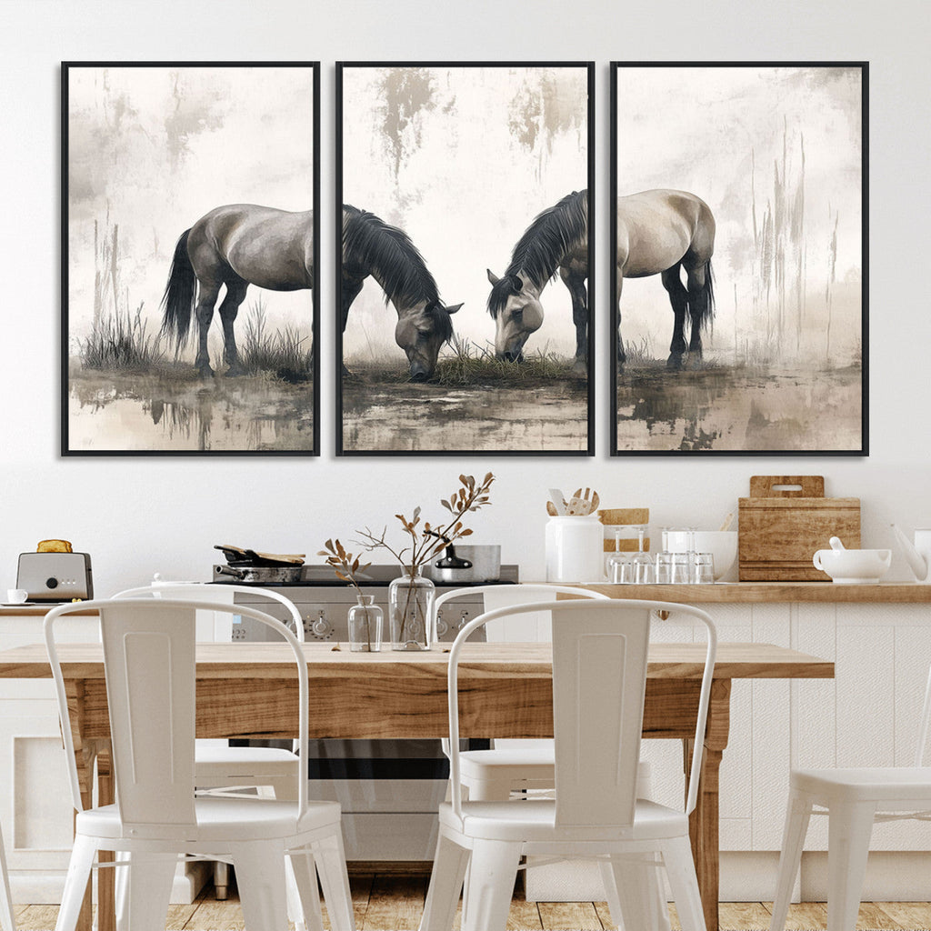Chinese Ink Style Vintage Horses Wall Art Canvas Print
