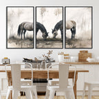 Chinese Ink Style Vintage Horses Wall Art Canvas Print