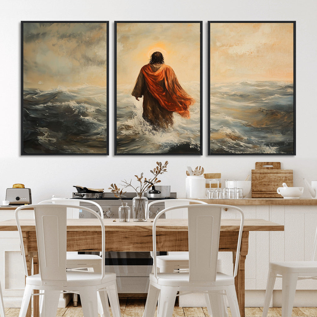 Jesus Walking on Water, Christian Wall Art, Jesus Christ Oil Painting Style Print