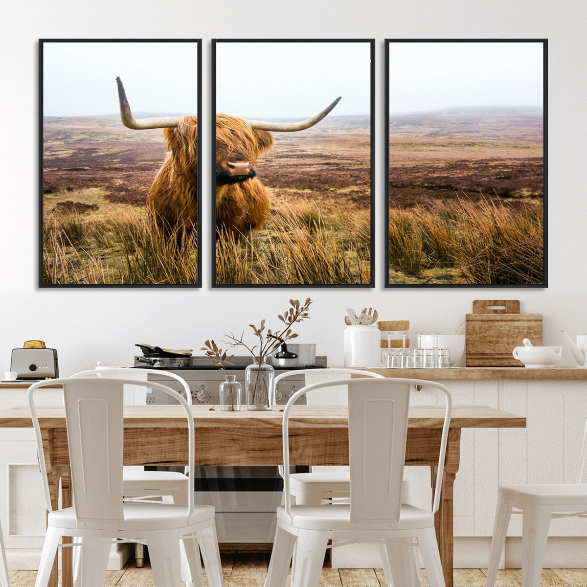 Scottish Highland Cow Canvas Wall Art, Rustic Farmhouse Decor