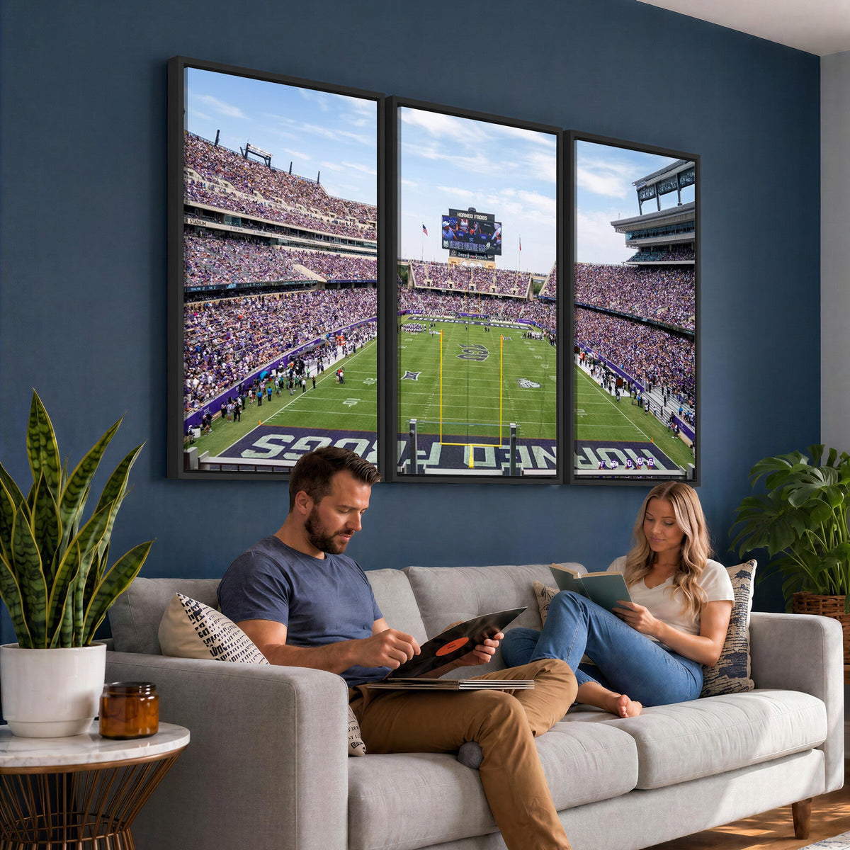 TCU Horned Frogs Football Team Print, Fort Worth Amon G. Carter Stadium, Framed and Ready to Hang