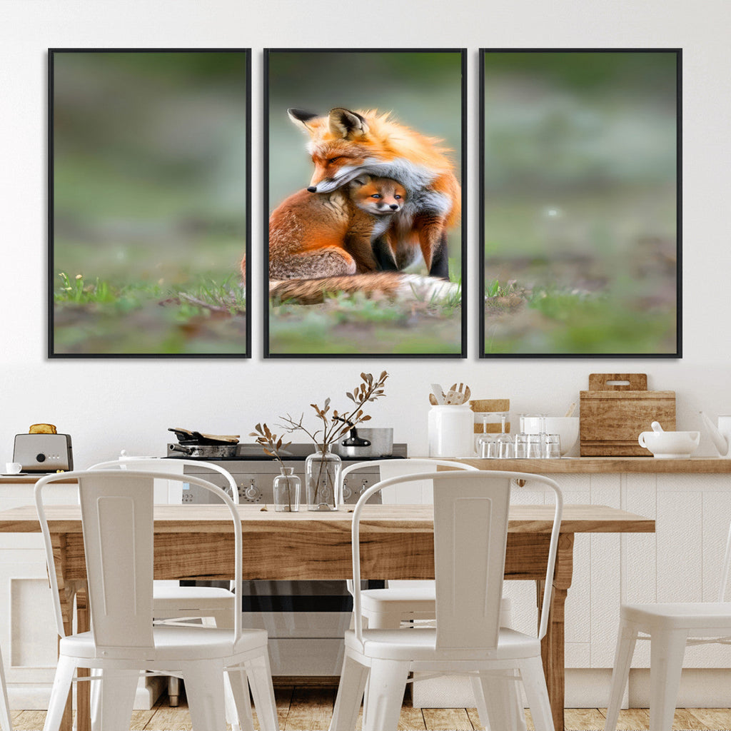 Heartwarming Fox and Baby Cub Wall Art | Canvas Print of Foxes in Nature