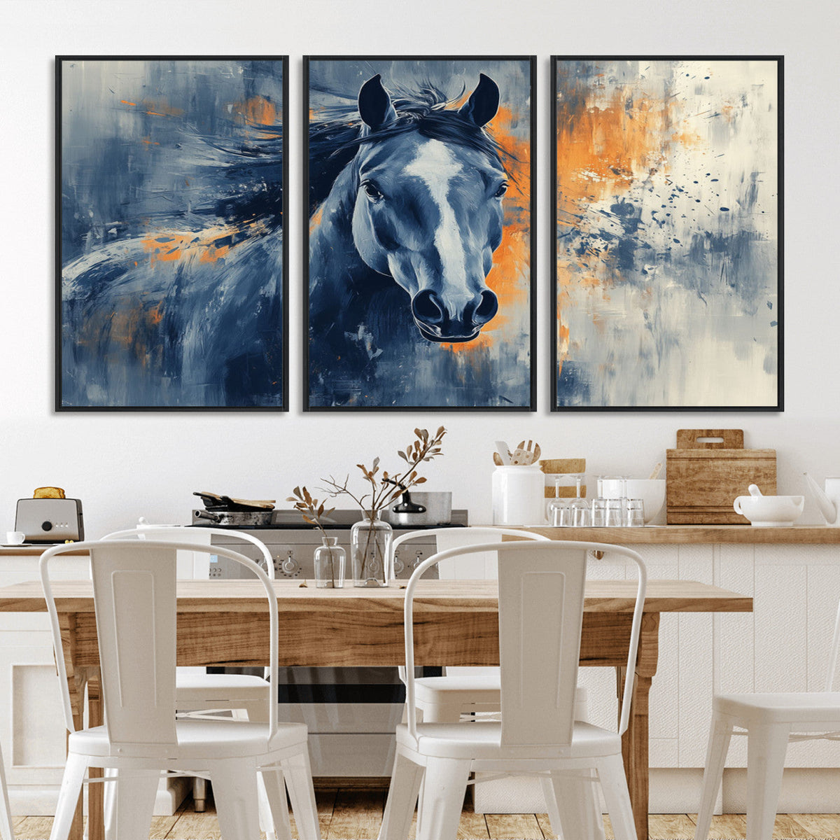 Abstract Blue Horse Wall Art Print Canvas | Western Horse Wall Art for Farmhouse Decor