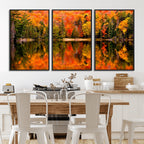 Forest Reflection Art | Autumn Forest Reflection Wall Art | Triptych Canvas Print