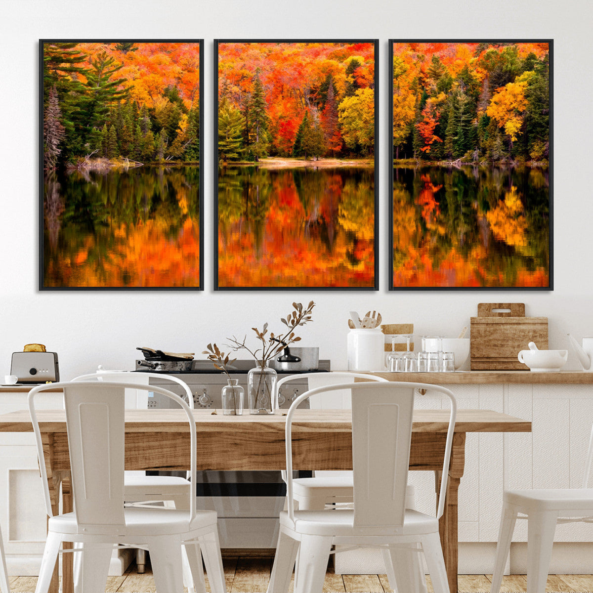 Forest Reflection Art | Autumn Forest Reflection Wall Art | Triptych Canvas Print