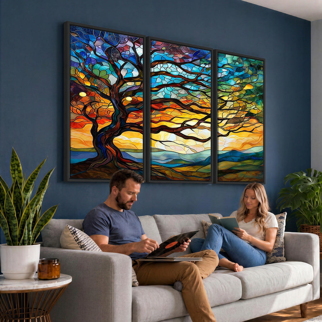 Mosaic Tree Wall Art | Ready to Hang Stained Glass Style Canvas Print