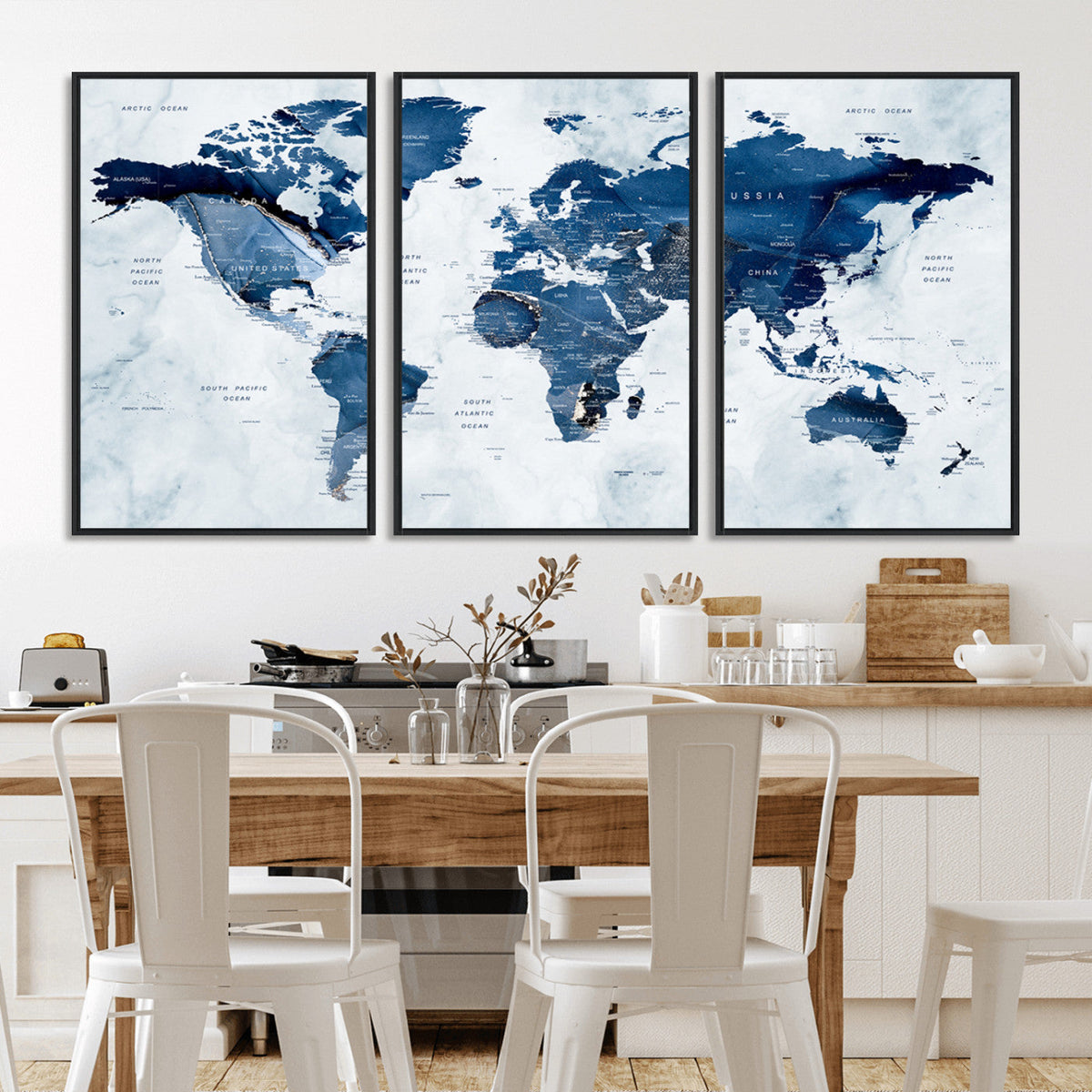 Modern Blue World Map Canvas Print | Elegant Travel Map Wall Art for Home Office