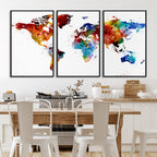 Colorful World Map Canvas Wall Art Print, Contemporary Global Map Artwork