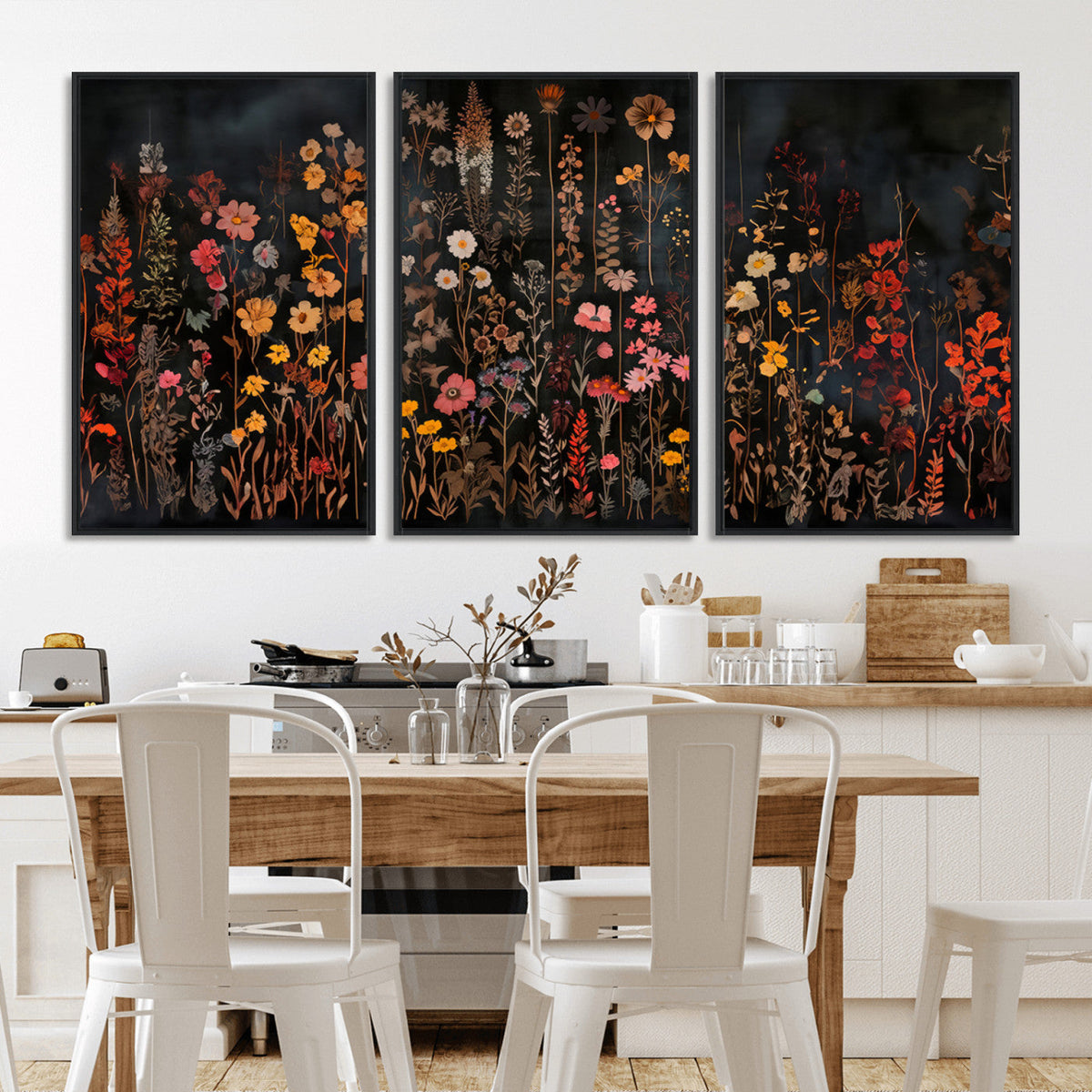 Large Floral Painting Print Illustration Flowers Canvas Wall Art