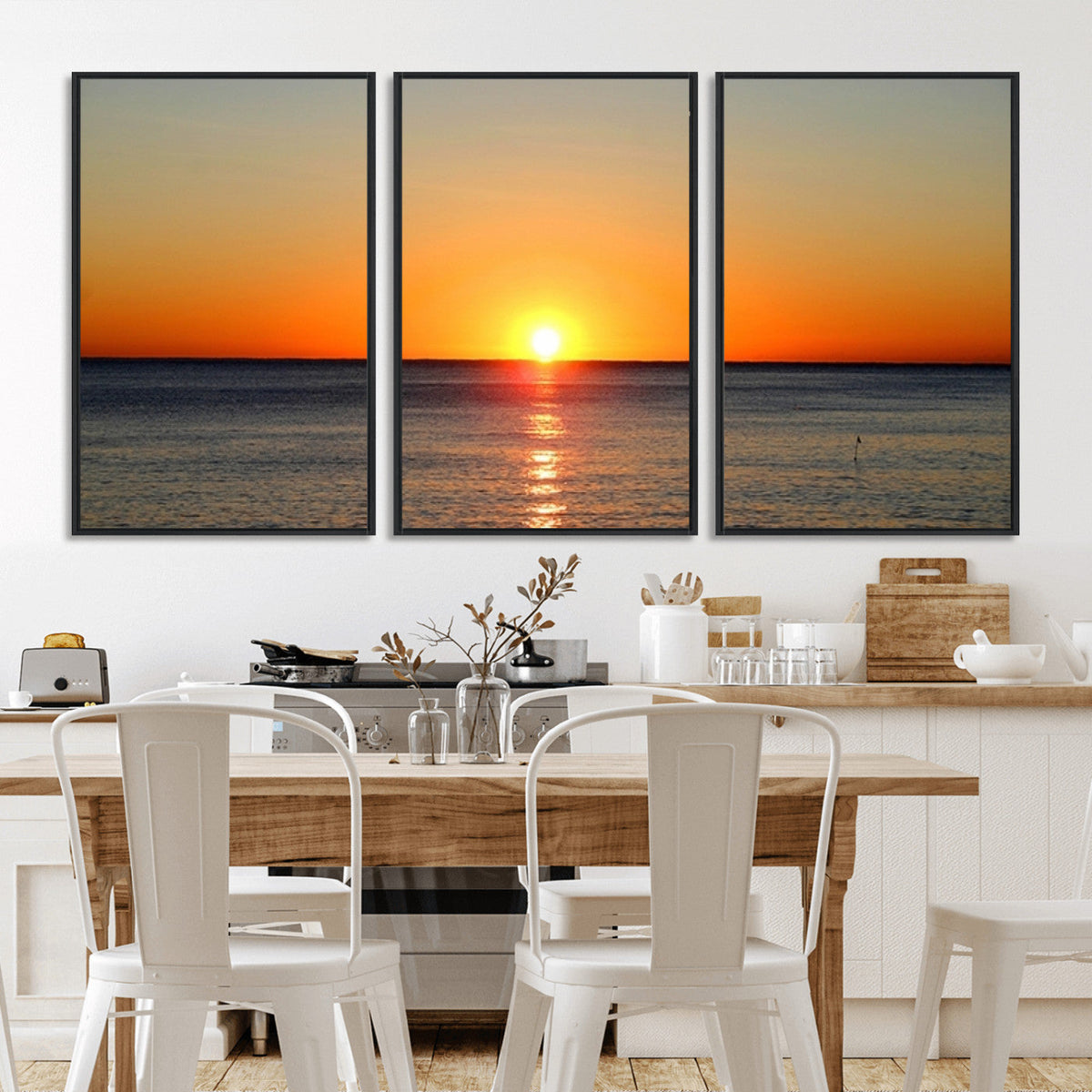 Golden Horizon Sunset Over Ocean Wall Art Canvas Print | Tropical Beach Canvas