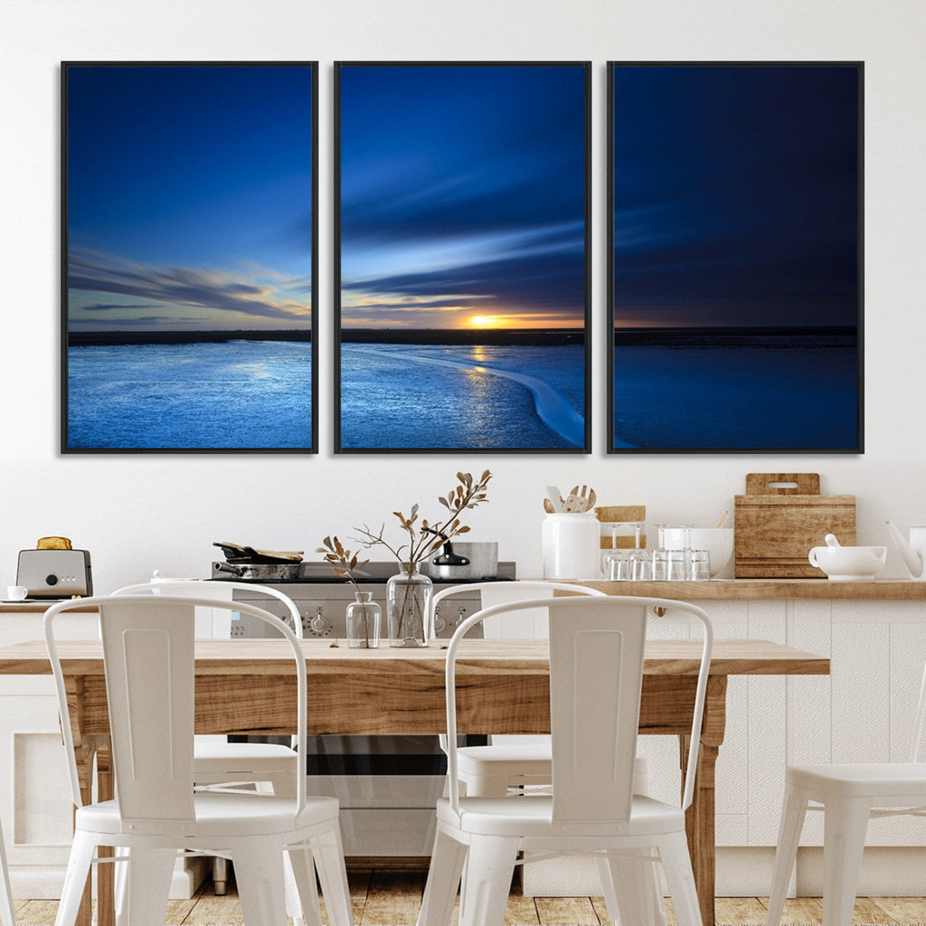 Blue Sunset Ocean Canvas Wall Art Print | Serene Coastal Horizon
