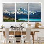 Mount Cook and Lake Pukaki Canvas Wall Art Print | Majestic Snow Capped Peaks