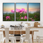 Pink Flower on the Mountain Canvas Print, Framed Pink Flower Canvas Wall Art
