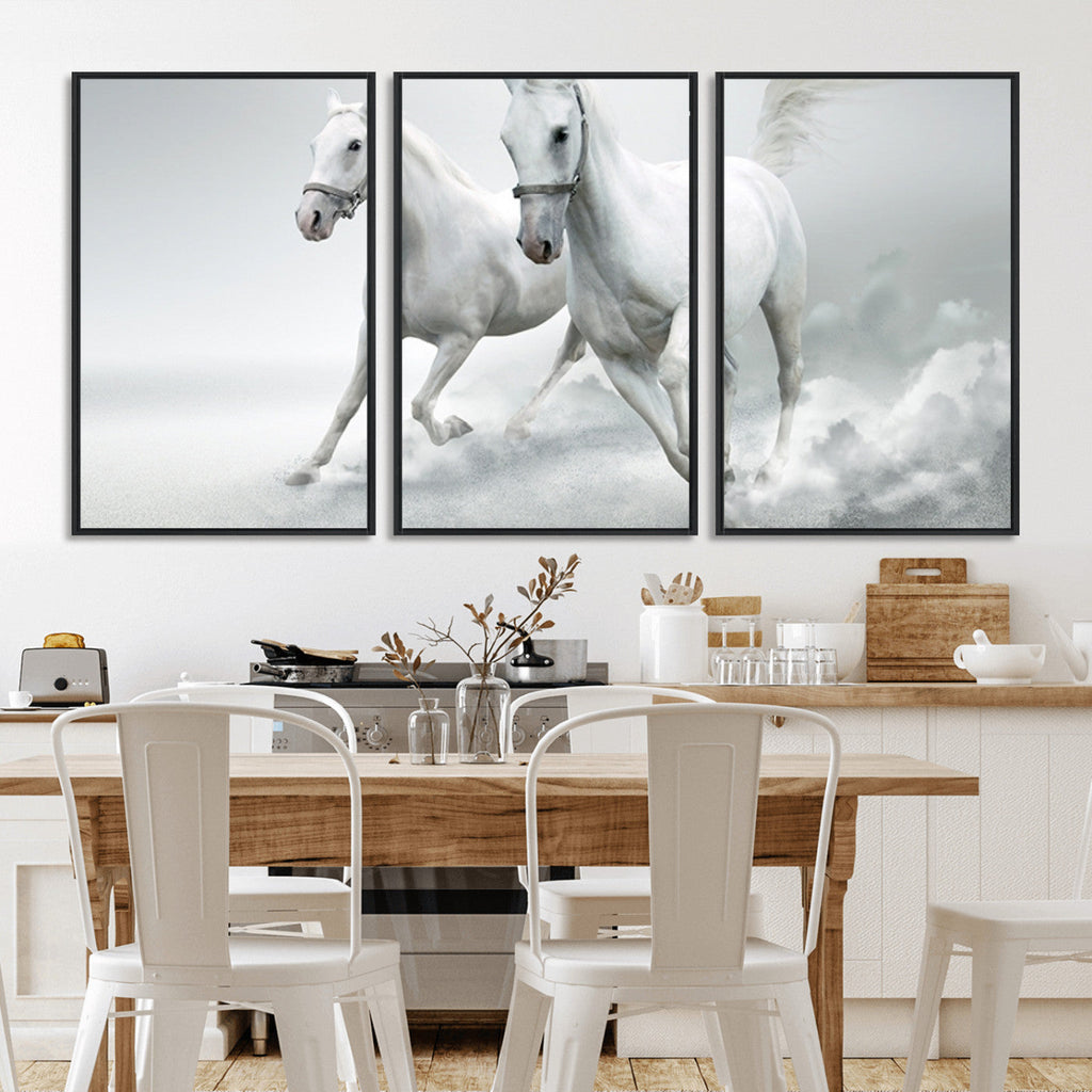 Large Wall Art Canvas Print, Beautiful Running White Horses