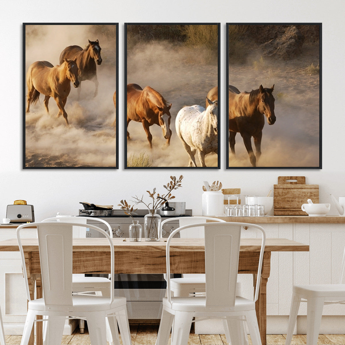 Large Wall Art 5 Horses Running on Sand Canvas Print