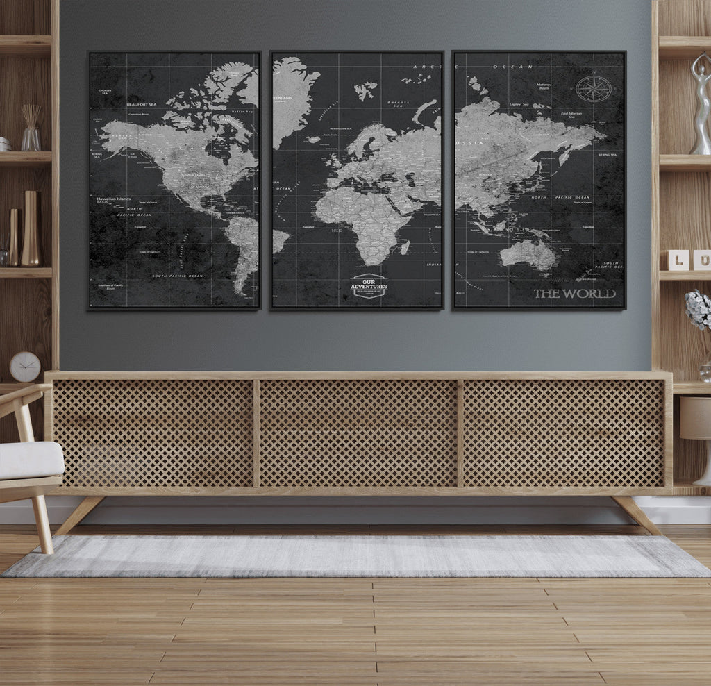 World Map Canvas Print, Detailed Map of the World Wall Art for Home or Office