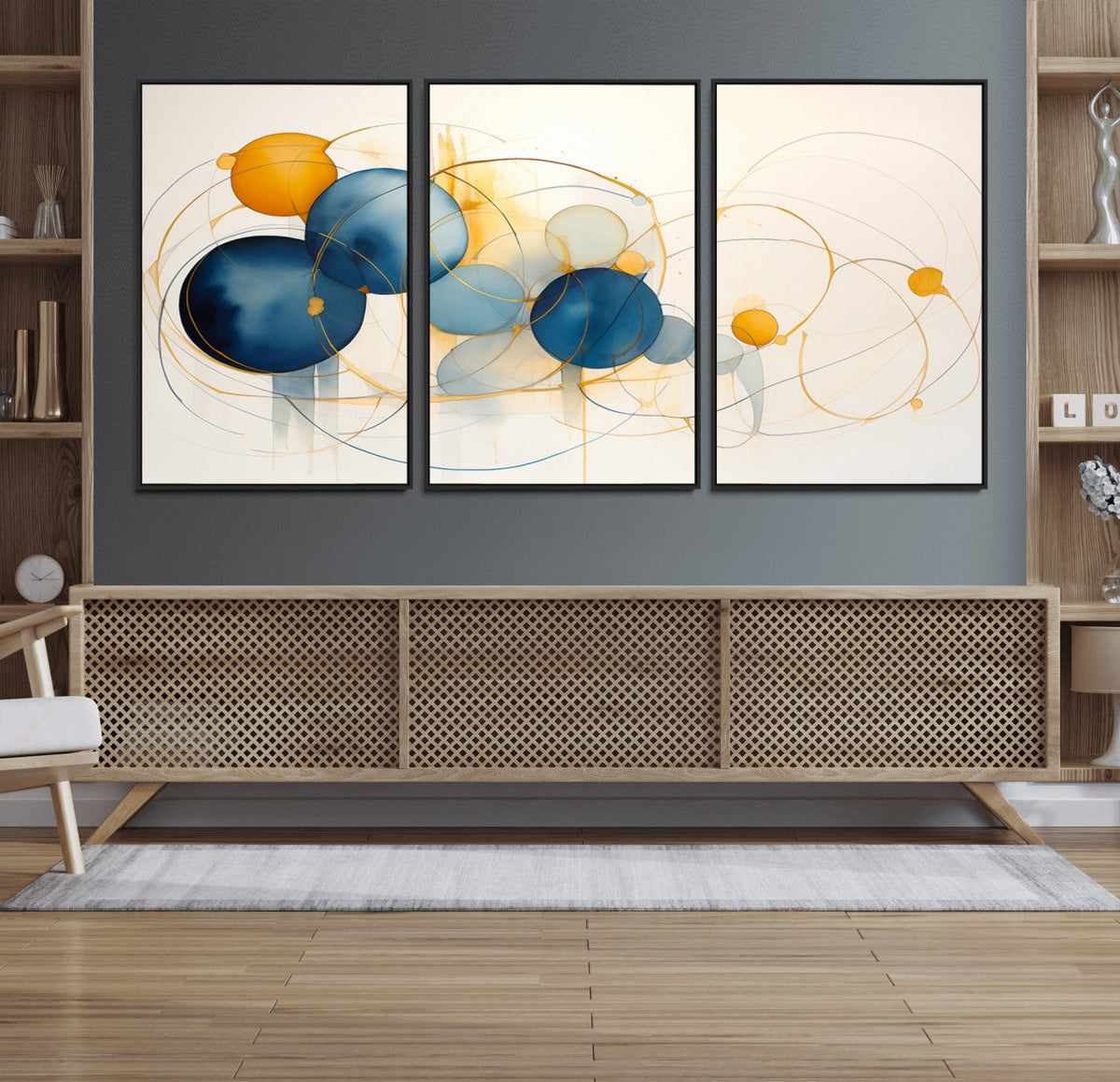 Geometric Blue Orange Abstract Wall Art Canvas, Geometric Blue Orange Canvas Print