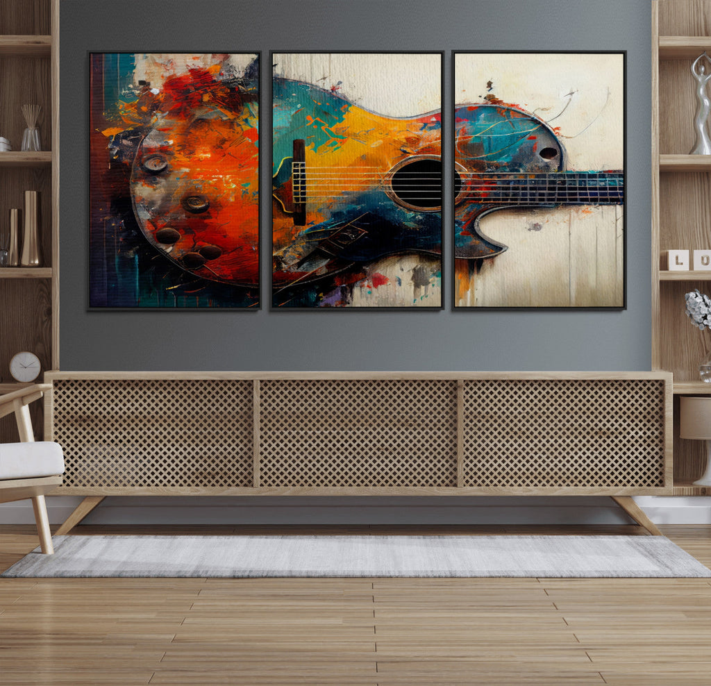 Abstract Guitar Wall Art Canvas | Vibrant Music-Inspired Art for Living Room or Studio