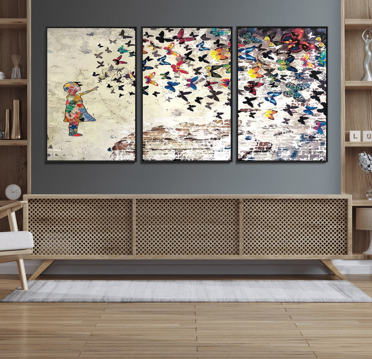 Banksy Wall Art - Banksy Girl Butterfly Graffiti Wall Art