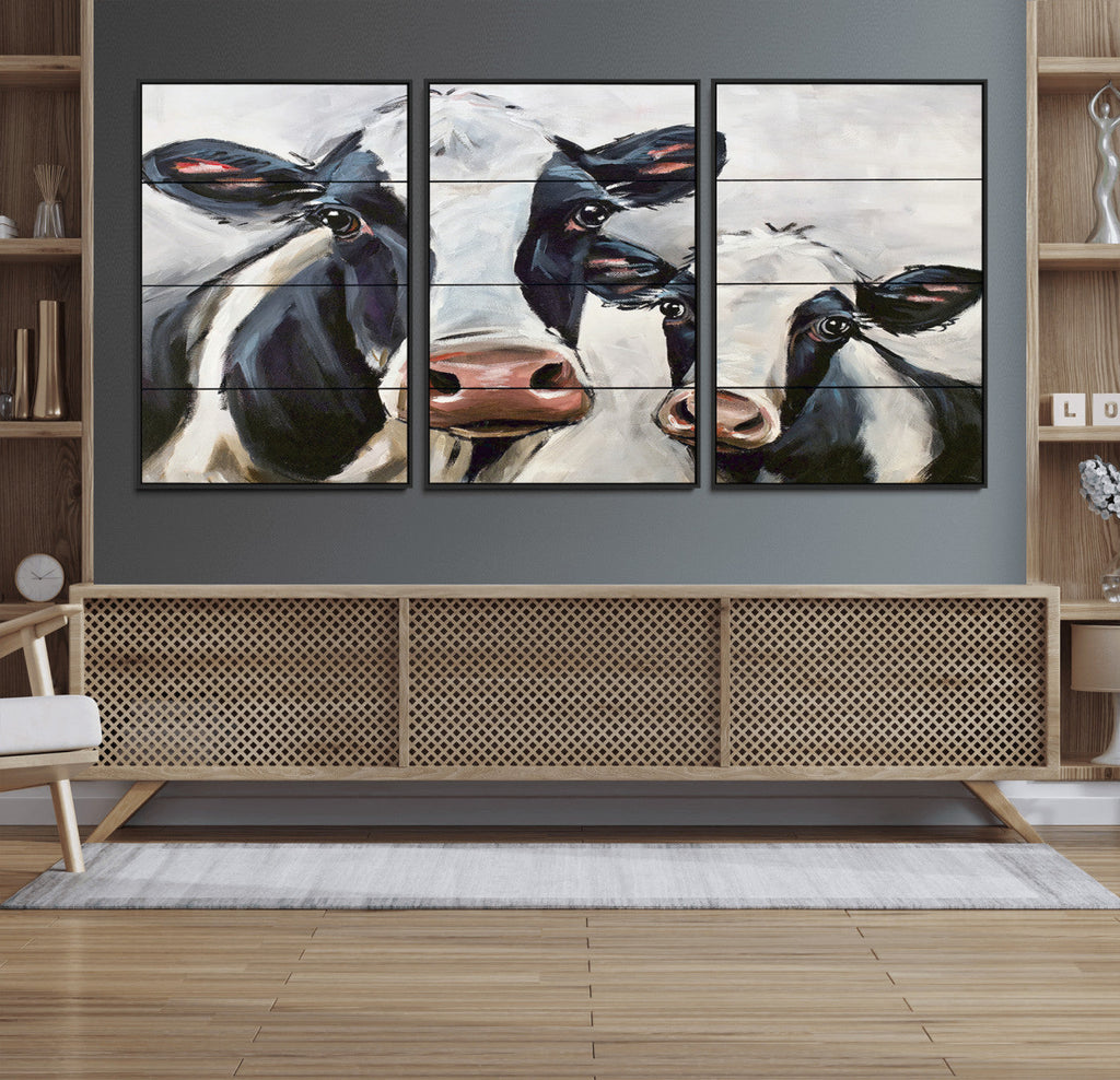 Vintage Baby and Mom Cattle Wall Art Canvas Print
