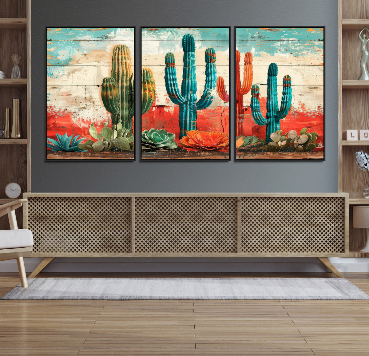 Colorful Cacti Wall Art | Framed Vibrant Succulent Canvas