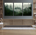 Misty Forest Wall Art | Tranquil Green Woodland Canvas Print
