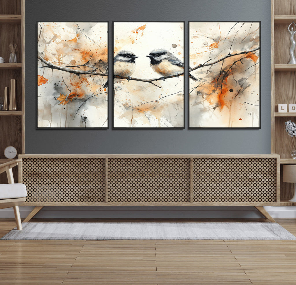 Beautiful Birds Wall Art | Framed Watercolor Branch Canvas
