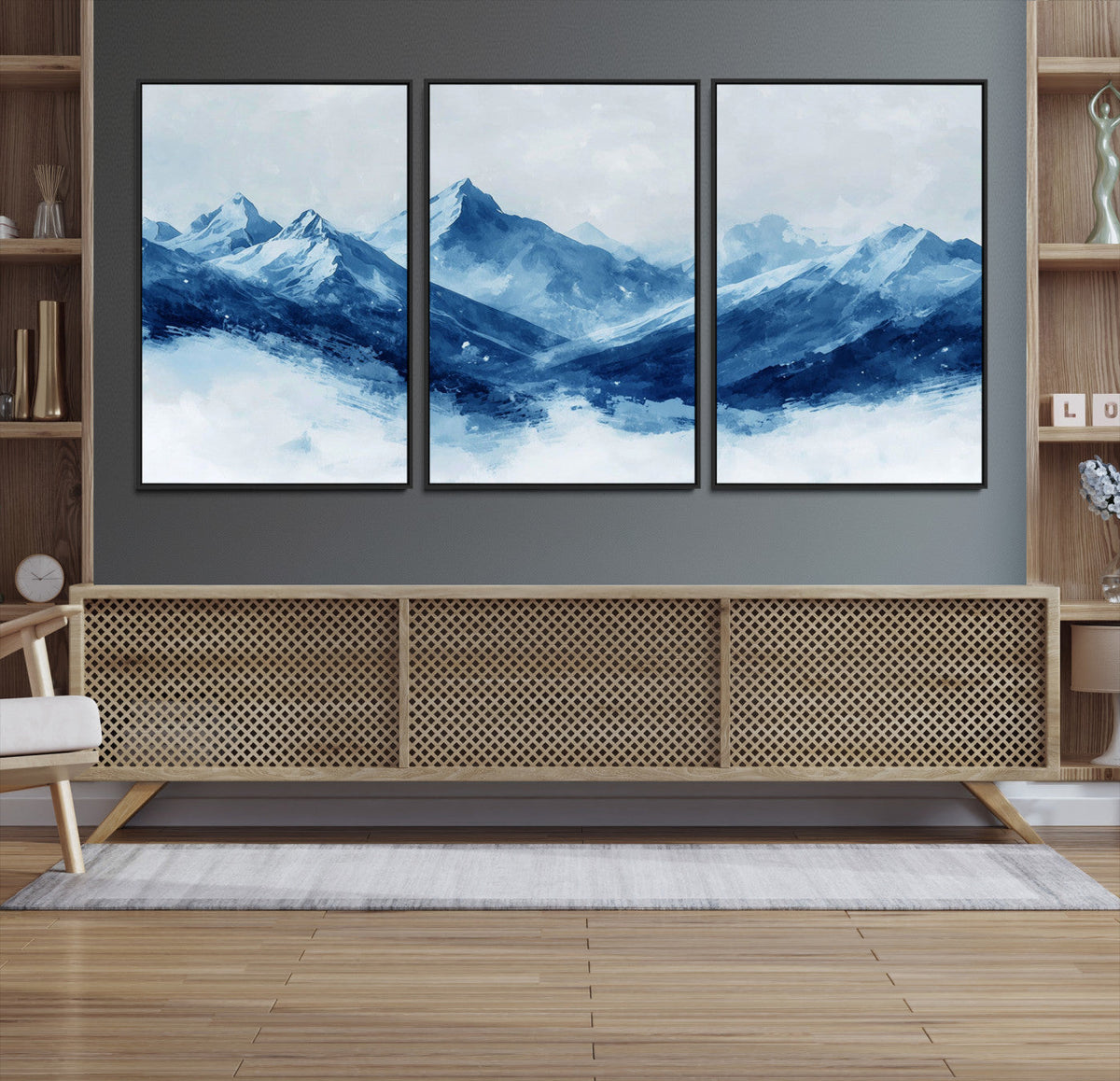 Blue Mountains Wall Art | Framed Snowy Range Canvas Artwork