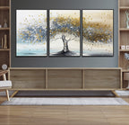 Silver Tree Wall Art | Framed Golden Leaves Canvas Artwork