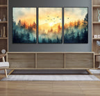 Sunrise Forest Wall Art | Framed Misty Pines Canvas Artwork