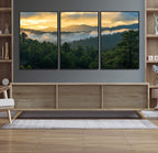 Mountain Sunrise Wall Art | Framed Pine Forest Canvas