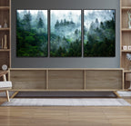 Misty Forest Wall Art Canvas Print | Framed Foggy Mountain Landscape