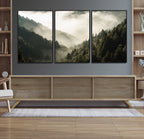 Misty Valley Wall Art: Foggy Forest Canvas Print