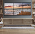 Ocean Sunset Wall Art Canvas Print | Sandy Shore and Gentle Waves