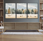 Elk Herd Wall Art, Framed Snowy Forest Canvas Artwork
