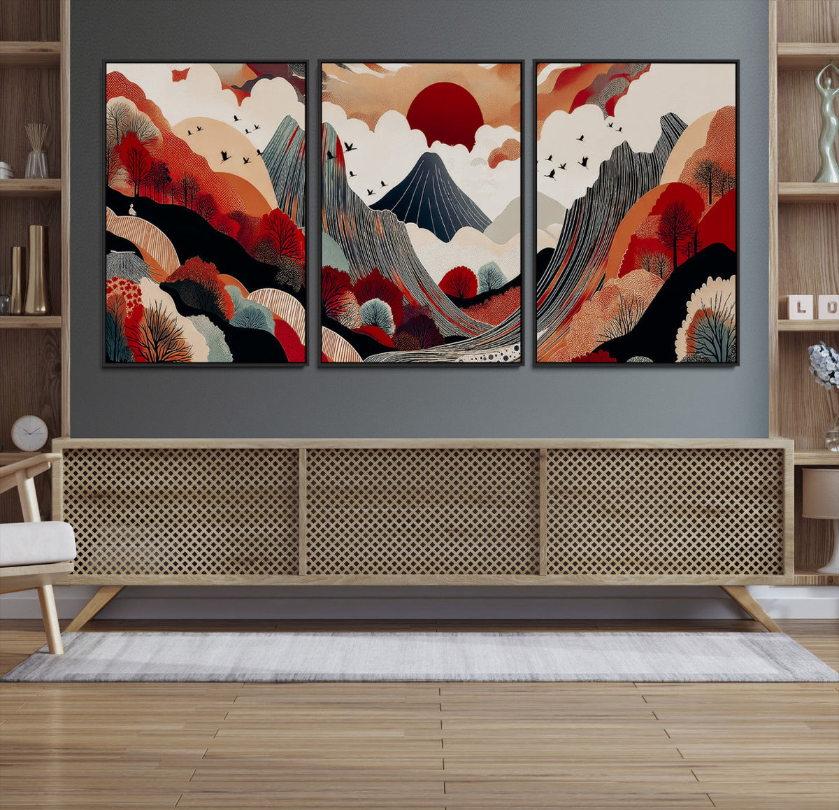 Abstract Mountain Wall Art | Framed Vibrant Landscape Canvas