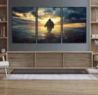 Jesus Walks Wall Art Canvas Print Framed Divine Sunset Art