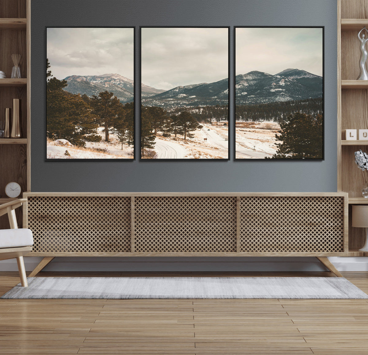 Mountain Landscape Wall Art Canvas Print, Framed Snowy Peaks Alpine Winter