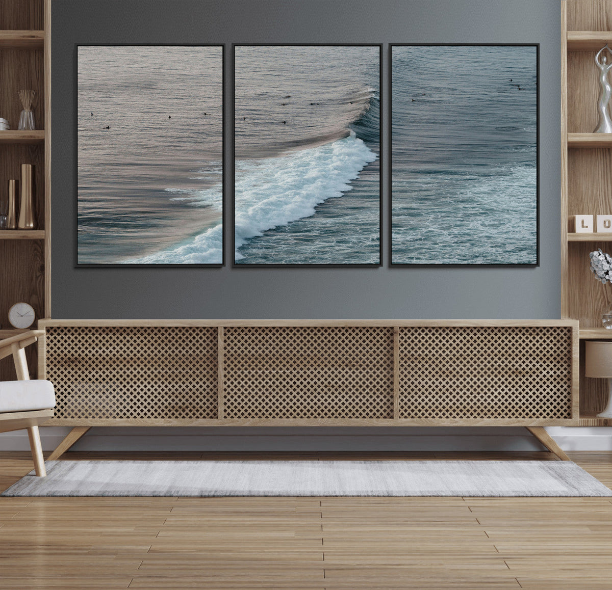 Ocean Waves Wall Art Canvas Print, Framed Coastal Serenity Surf Scene