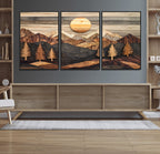 Wooden Mountain Layers Art | Rustic Pine Tree Landscape