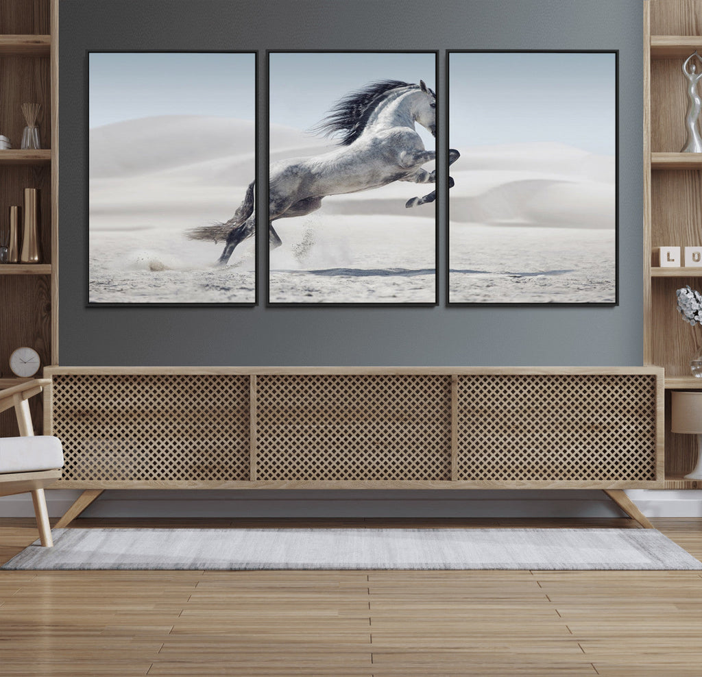 Prancing Horse Desert Large Wall Art Canvas Print, Majestic Horse Animal Artwork